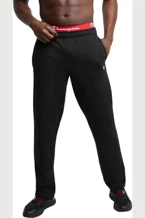 Champion Pantaloni in Pile Powerblend con Fondo Aperto, Logo Nero C Patch, L Uomo