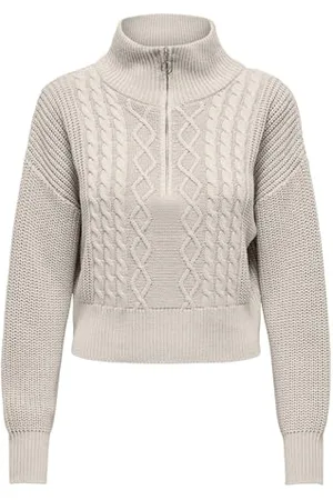ONLY Onldoritta LS Cable Zip High Neck Knt Maglione Lavorato a Maglia, Pumice Stone, M Donna