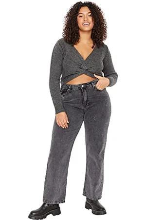 Trendyol Donne Plus Size Vita Alta Gamba Dritta Plus Size Jeans, , 46