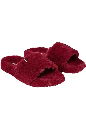 Tommy Hilfiger Pantofole Donna Flag Fur Home Slipper Slide Peluche, Rosso (Rouge), 35/36 EU