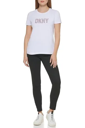 DKNY Maglietta a Maniche Corte Girocollo con Glitter T-Shirt, , XS Donna