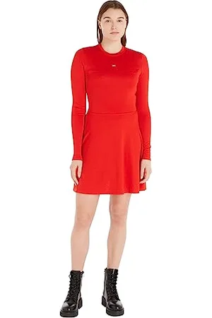 Tommy Hilfiger Abito Donna Fit & Flare Maniche Lunghe, (Deep Crimson), M