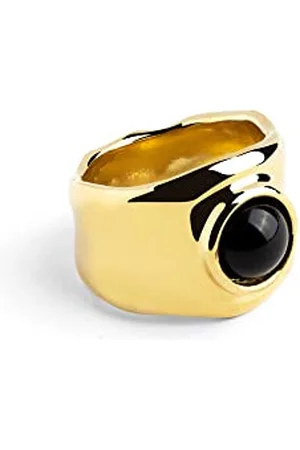 SINGULARU Anello My Onyx. Ottone Massiccio con Finitura Placcata 18 Kt e Pietra Onice. Gioielli da Donna. Taglia 18