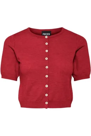 Pieces® Pcnatalie SS O-Neck Knit Cardigan Maglione, Rosso-High Risk Red, S Donna