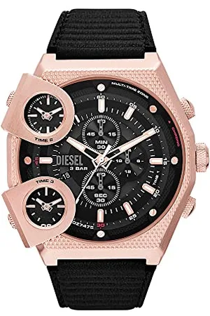 Diesel Orologio Sideshow da uomo, movimento al quarzo a due lancette, cassa in acciaio inossidabile nero da 51 mm con cinturino in pelle Pro-Planet, DZ7475