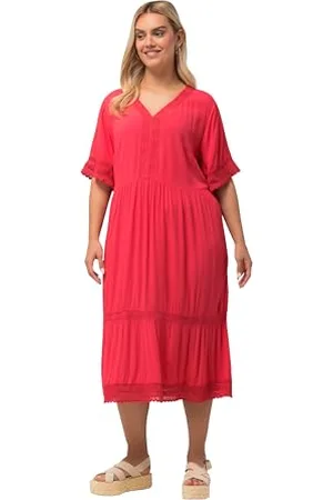 Ulla Popken Tunika-Midikleid, Spitze, A-Linie, V-Ausschnitt, Halbarm, Vestito Donna,