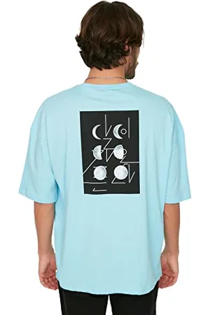 Trendyol Blue-Maglietta da Uomo a Maniche Corte con Schiena Stampata, Taglie T-Shirt, , S
