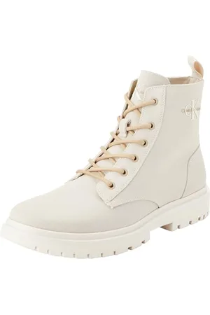 Calvin Klein Jeans Eva Boot Mid Laceup Mix ML SAT YM0YM00965, Stivaletto Medio Uomo, Beige (Eggshell/Creamy White), 44.5 EU