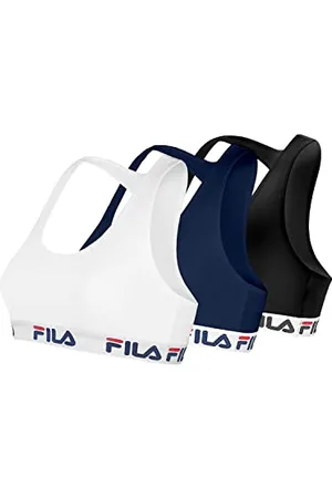 Fila Reggiseno Sportivo Donna in cotone, senza rinforzo, set di 3, Blu, Nero, Bianco, Taglie S