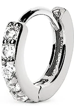 SINGULARU Orecchino Singolo Cerchio Cleo M. Sterling 925 con Finitura in Rodio e Zirconi. Chiusura Congo. Gioielli per Donna