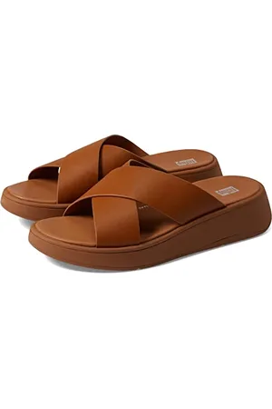 FitFlop F-Mode Leather Flatform Cross Slides, Sandali Donna, , 41.5 EU
