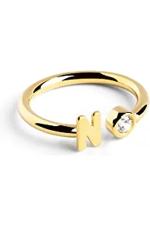 SINGULARU Anello Personalizzato Letter Spark. Regolabile. Argento Sterling 925 con Finitura Placcata 18Kt. Taglia Unica. Gioielli da Donna. Lettera N