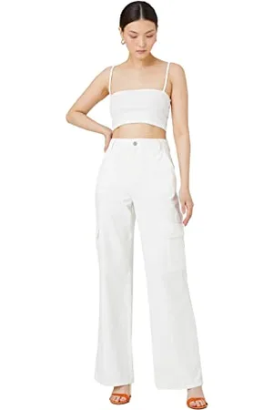 Koton Pantaloni Cargo a Vita Alta, Dettaglio Tasca – Bianca Jean Casual, (002), 50 Donna