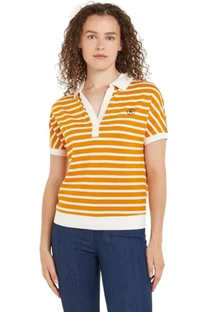Tommy Hilfiger Maglietta Polo Maniche Corte Donna Regular Fit, (Breton Ecru/Rich Ochre), M