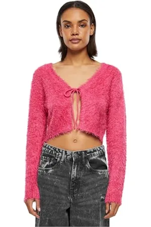 Urban classics Ladies Tied Cropped Feather Cardigan Maglione, , XXXXXL Donna