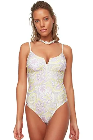 Trendyol Costume da Bagno a V con Motivo Floreale Intero, , 40 Donna