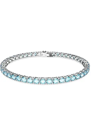 Swarovski Matrix Braccialetto Tennis, con Zirconia a Taglio Tondo, Placcato in Tonalità Rodio, Taglia S, Azzurro