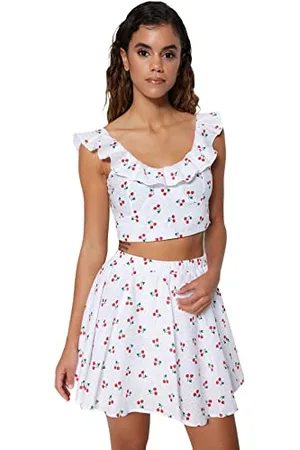 Trendyol Donne con Slogan Volant Dettagliato Tessuto Due Pezzi Set Camicia, , 38 EU Donna