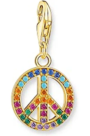 Thomas Sabo Pendente Peace in argento Sterling 925 placcato oro giallo 750 e pietre color arcobaleno, a forma di peace, dimensioni: 26 x 13 mm, 1898-488-7, misura unica, Argento sterling, Zirconia
