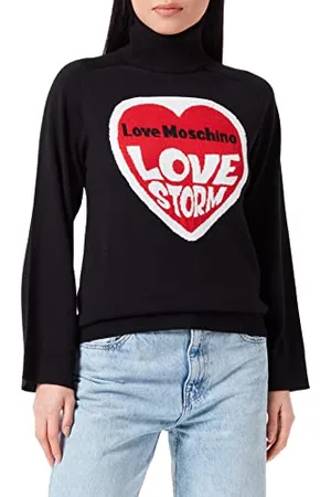 Moschino Maniche Raglan Lunghe con Motivo Love Storm Heart Jacquard Intarsia Maglione, , 46 Donna