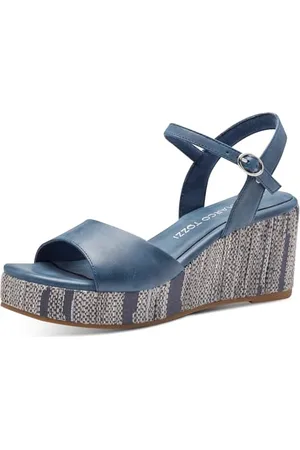 Marco Tozzi Sandali Donna con Tacco a Zeppa con Cinturino Regolabile Comodi, (Ocean), 38 EU