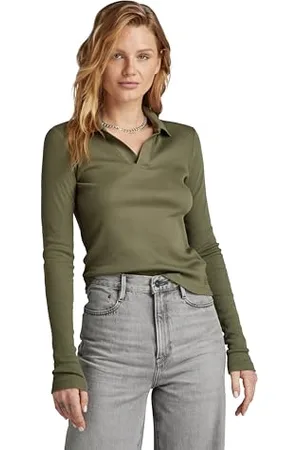 G-Star Donna Ribbed Slim Polo, (dk shamrock D24513-D527-7159), L