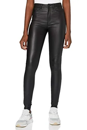 Noisy May NMCALLIE HW Skinny Coated Pants Noos Pantaloni, Black, M 34 Donna