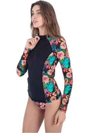 Hurley Rashguard Fiji Fantasy con Zip Frontale Maglietta Rash Guard, , S Donna
