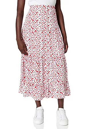 Tommy Hilfiger TJW Printed Tiered Midi Skirt, Gonna, Donna, XXS, Rosso