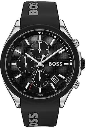 HUGO BOSS Orologio Cronografo al Quarzo Uomo 44 mm Collezione VELOCITY con Cadran Nero Testurizzato, Cinturino in Silicone Nero, Funzione Data, 3 Sottocornici, Resistenza all