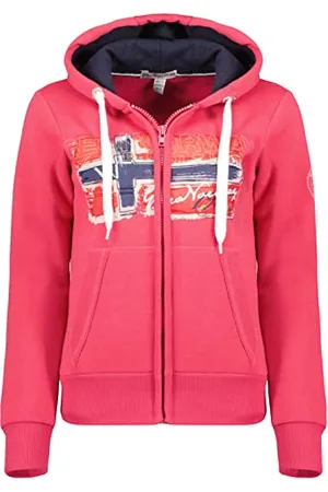 Geographical Norway Gayto Lady - Felpa Cappuccio Donna con Tasche A Canguro - Felpa A Manica Lunga Calda - Giacca Abito Ideale Primavera Estate Autunno Inverno (Rosa Flash XL-Taglia 4)