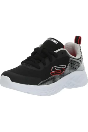 Skechers Boys, Sneaker, Black Textile/Synthetic/Silver & Red Tri, 43 EU