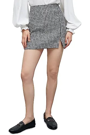 Koton Slit Detail Houndstooth Patterned Mini Skirt Gonna, (Black Check), 42 da Donna