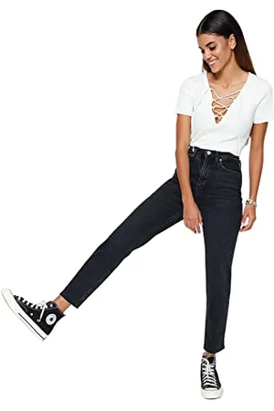 Trendyol Donna Vita Alta Gamba Dritta Mom Jeans Pantaloni, , 38