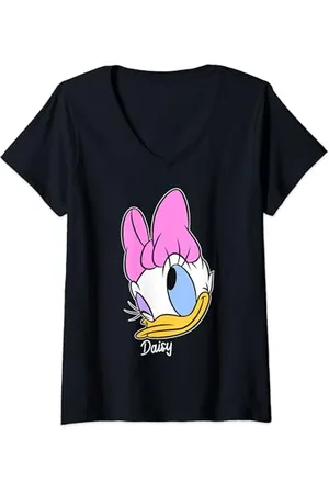 Disney Mickey And Friends Daisy Duck Big Face Signature Maglietta con Collo a V