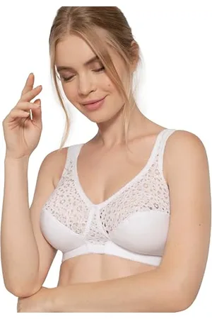 Dorina Yvonne Bralette Non Imbottita, Senza Ferretto in Pizzo, Cotone e Tessuto Micro con Ali a U e Rinforzo Laterale per Seno Formoso, Bianco