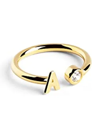 SINGULARU Anello Personalizzato Letter Spark. Regolabile. Argento Sterling 925 con Finitura Placcata 18Kt. Taglia Unica. Gioielli da Donna. Lettera A