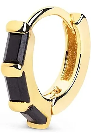 SINGULARU Orecchino Singolo Cerchio Sia M Black. Argento Sterling 925 con Finitura in 18Kt. Chiusura Congo. Gioielli per Donna