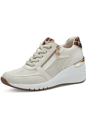 Marco Tozzi By Guido Maria Kretschmer Sneakers Alte Donna Tacco a Zeppa con Lacci e Zip, Cream/Leo, 41 EU