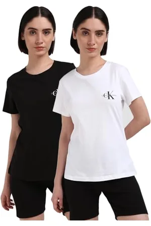 Calvin Klein Jeans T-Shirt Donna Maniche Corte Confezione da 2 Monologo Slim Scollo Rotondo, Multicolore (CK Black/Bright White), 3XL