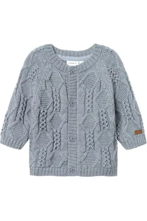 NAME IT Nbmwrilla Wool LS Knit Card Maglione Cardigan, Grigio, 56 cm Bimbo