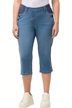 Ulla Popken Jeans Capri con Elastico in Vita, Sienna, Blu, 54 Donna