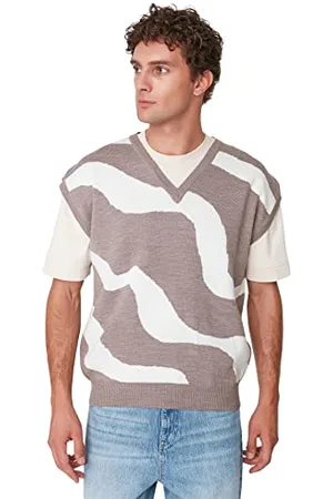 Trendyol Gilet Maglione Intrecciato con Scollo a V Standard da Uomo, , M