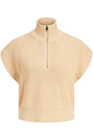 JJXX Jxflorence Twist-Gilet con Mezza Cerniera Maglione, Beige, XS Donna