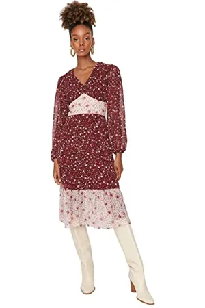 Trendyol Woman Midi Skater V-Neck Woven Dress Vestito, , 34 Donna