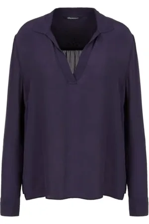 Armani Exchange Polo a Maniche Lunghe con Scollo a V, in Viscosa Blouse, Blueberry Jelly, L Donna