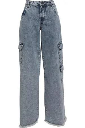 Urban classics Ladies Mid Waist Cargo Denim Pants Pantaloni, , 33 Donna
