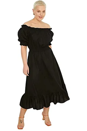 Trendyol Fit Vestito Donne Midi Skater vestibilità Rilassata Tessuto Plus Size Abito, , 78 Donna