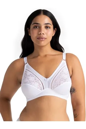 Dorina Madeline Bralette Senza Ferretto, Senza Imbottitura, Tessuto Tricot Opaco con Pizzo, Spalline Regolabili e Ali a U, Bianco