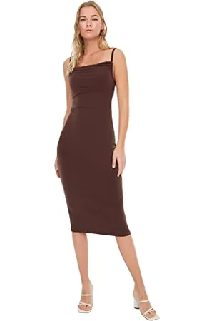 Trendyol Abito Da Donna Midi Bodycon Con Colletto Quadrato, Vestito, , M